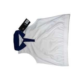 Prince Fashion Rib Tank Pure White Navy Polo Collar Tennis Top Size M‎ 10-12